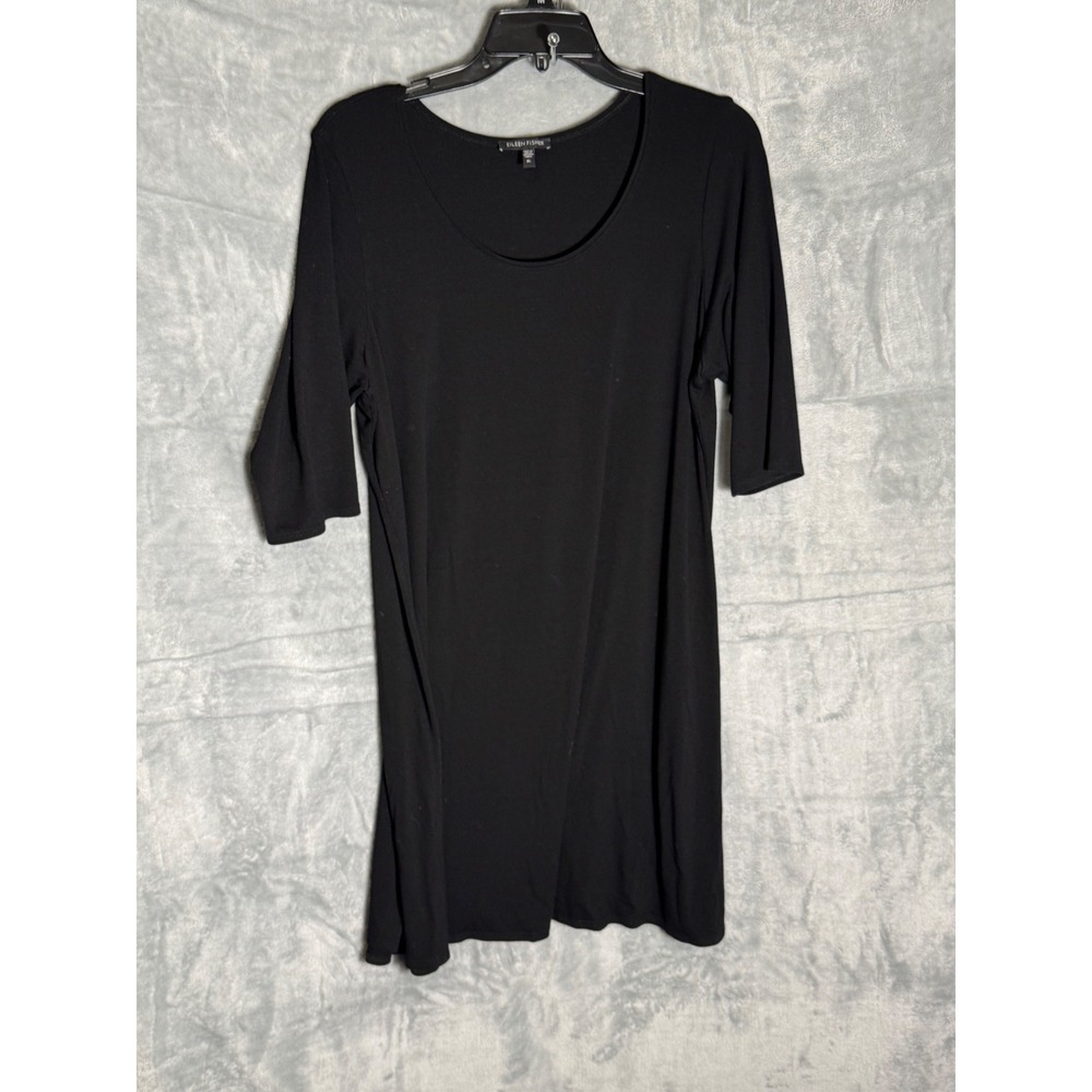 Eileen Fisher Womens XL Black Scoop Neck Elbow Sleeve Jersey Knit Tunic
Top